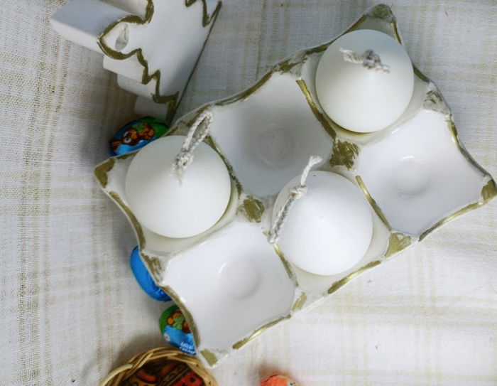 Suport de oua din ceramica handmade + 3 lumanari albe " ousoare parfumate " [9]