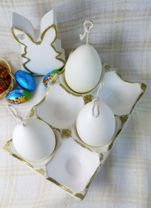 Suport de oua din ceramica handmade + 3 lumanari albe " ousoare parfumate " [2]