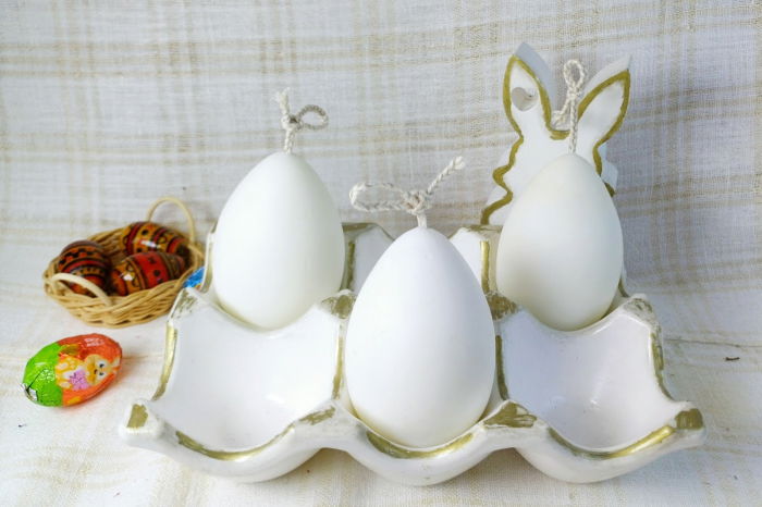 Suport de oua din ceramica handmade + 3 lumanari albe " ousoare parfumate " [11]