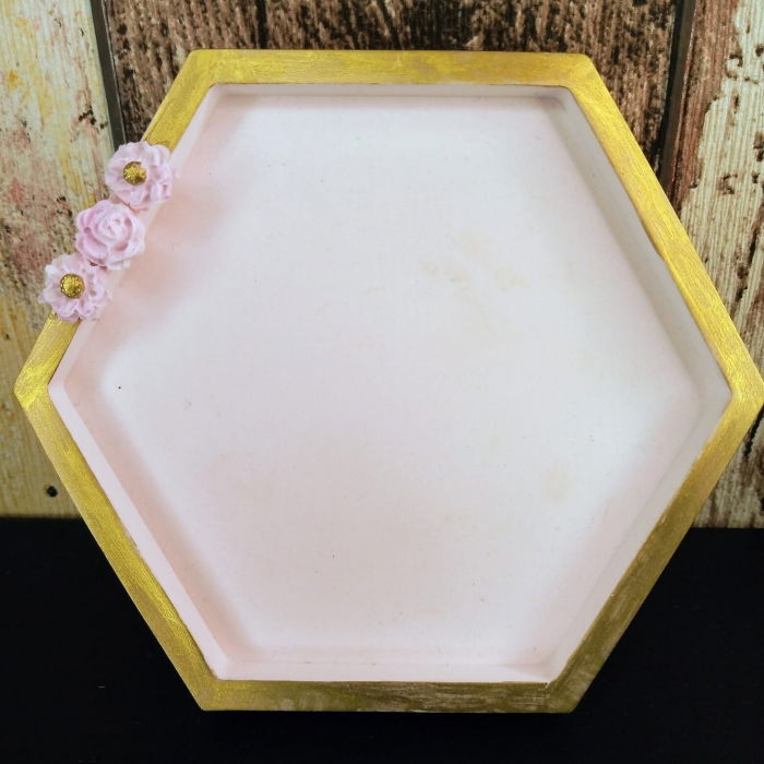 Suport hexagonal din ceramica, roz/auriu [1]