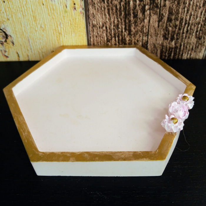 Suport hexagonal din ceramica, roz/auriu [2]