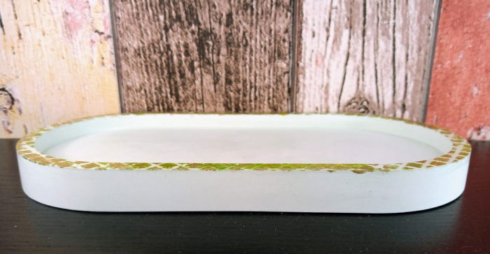 Suport oval verde/auriu din ceramica [3]