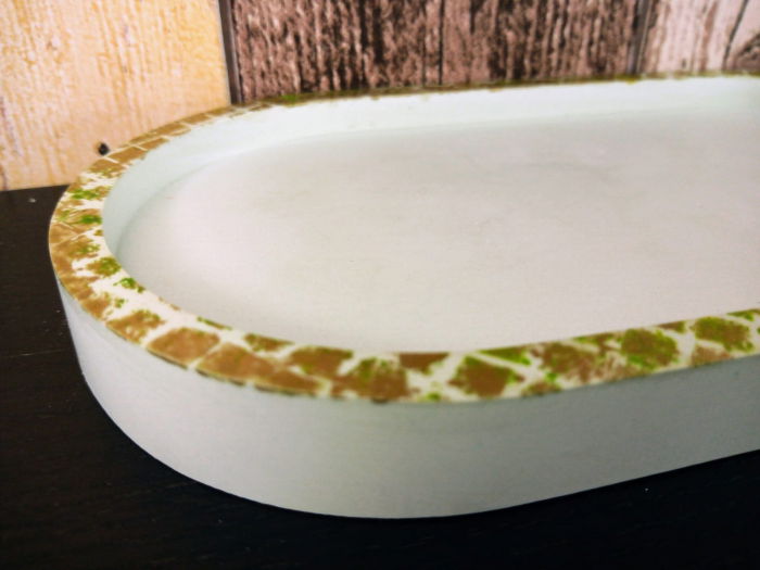 Suport oval verde/auriu din ceramica [4]