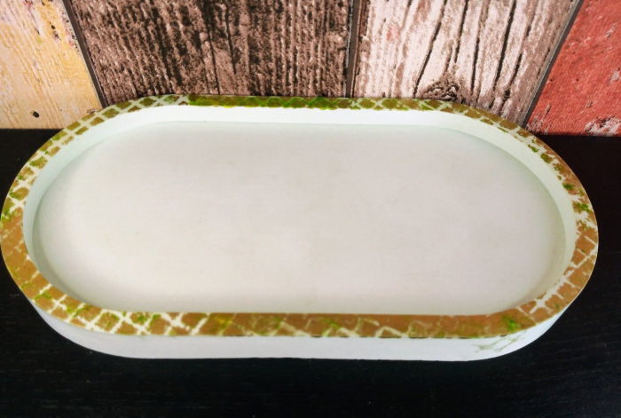 Suport oval verde/auriu din ceramica [2]