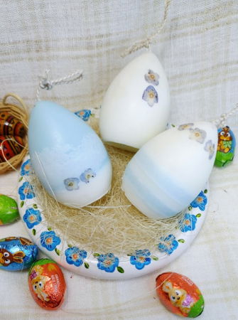 3 lumanari  " ousoare parfumate " + farfurie cu florile albastre din ceramica handmade [2]