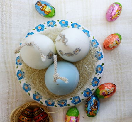 3 lumanari  " ousoare parfumate " + farfurie cu florile albastre din ceramica handmade [5]