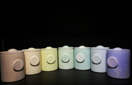 Set lumanari " 7 Chakre "  in recipient de ceramica mare, cu capac. [5]