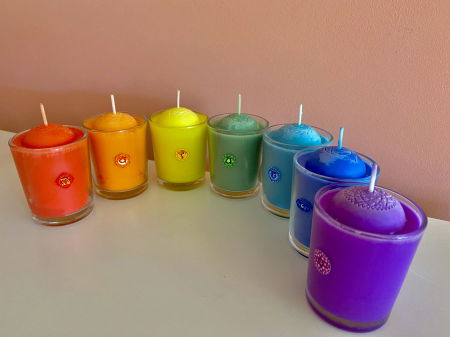 Set lumanari " 7 Chakre "  in pahar de sticla. [5]