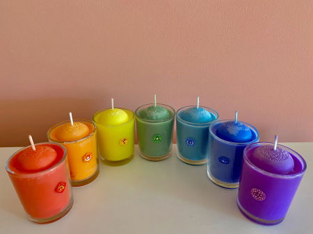 Set lumanari " 7 Chakre "  in pahar de sticla. [6]