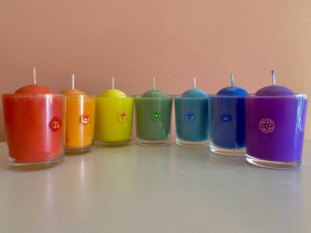 Set lumanari " 7 Chakre "  in pahar de sticla. [2]