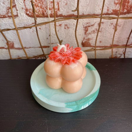 Lumanari - Lumanare  parfumata " mini bubble ", cub mic cu suport ceramic rotund. Roz/rosu