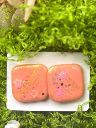 Cercei handmade - Buton piersici roz