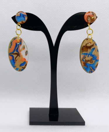 Cercei handmade - Cercei ovali "marbled blue"