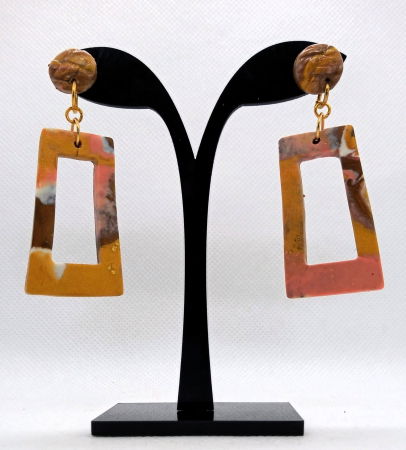 Cercei handmade - Cercei trapez roz/bronz