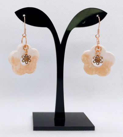 Cercei flori albe portocalii , accesorii de culoarea cuprului