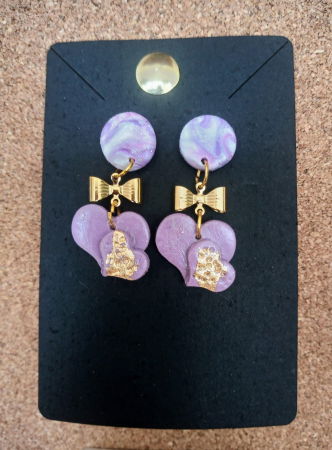 Cercei handmade - Cercei inimioare mov, accesorii din otel inoxidabil.