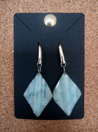 Cercei handmade - Cercei romb, jad verde cu margini argintii.