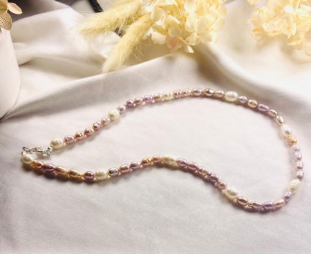 Colier din perle naturale de cultura mov si albe [2]