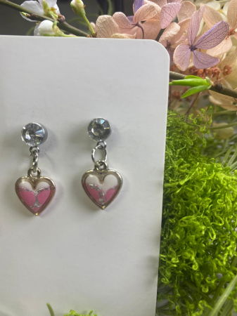 Cercei handmade - Inimoare alb roz cu zirconia