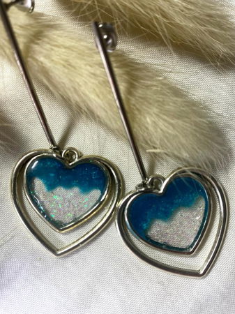 Cercei handmade - Dublu inimoare albastre lung