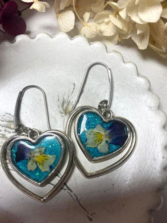 Cercei handmade - Dublu inimoare albastre