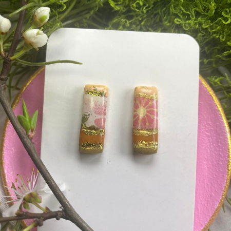 Cercei handmade - Patrat roz maro auriu