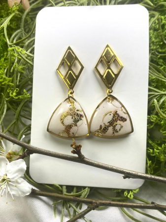 Cercei handmade - Triangle roz aurie