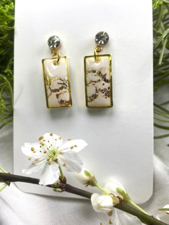 Cercei handmade - Dreptunghi alb auriu