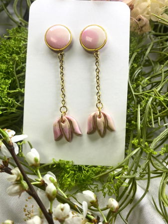 Cercei handmade - Lalea roz + bila roz