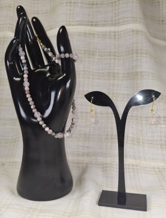 Set de colier si cercei din pietre naturale de  jasp zebra roz și cuart roz [2]