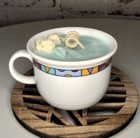 Lumanare " cescuta parfumata ", turcoaz, in recipient vintage. [1]