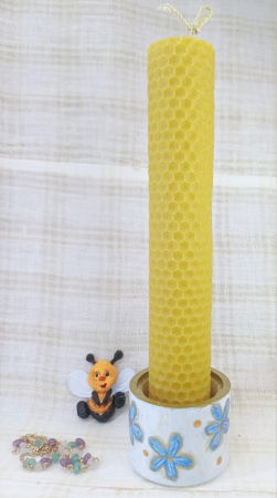 Lumanari din ceara de albine - Lumanare decorativa din ceara naturala de albine in recipient cilindric pictat.