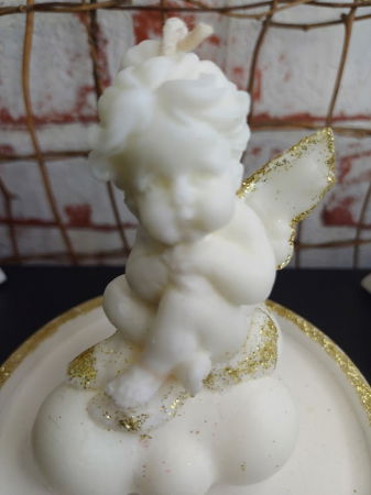 Lumanare "ingeras pe nor " cu farfurioara din ceramica roz/auriu [4]