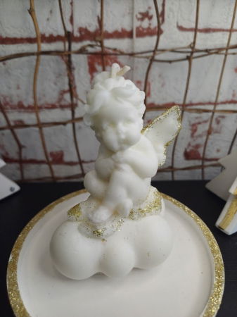 Lumanare "ingeras pe nor " cu farfurioara din ceramica roz/auriu [3]