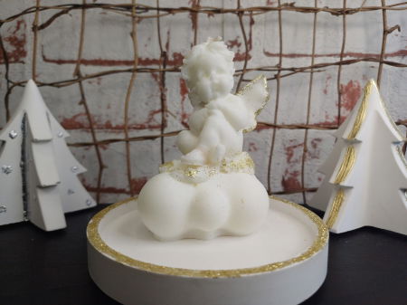 Lumanare "ingeras pe nor " cu farfurioara din ceramica roz/auriu [2]