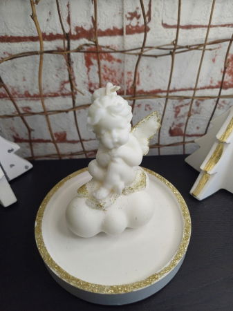 Lumanare "ingeras pe nor " cu farfurioara din ceramica roz/auriu [6]