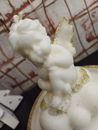 Lumanare "ingeras pe nor " cu farfurioara din ceramica roz/auriu [5]