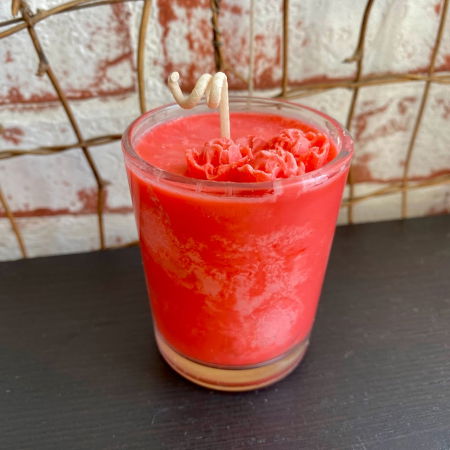 Lumanare parfumata " Buline si flori ", rosie, in pahar de sticla mic. [1]