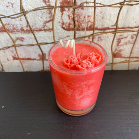 Lumanare parfumata " Buline si flori ", rosie, in pahar de sticla mic. [2]