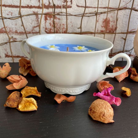 Lumanare parfumata, " flori plutitoare ",  in recipient vintage. [2]