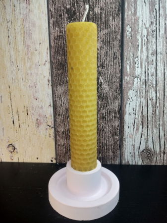 Lumanari din ceara de albine - Lumanare decorativa din ceara naturala de albine + suport rotund din ceramica handmade