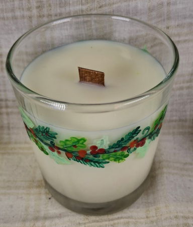 Lumanare craciun albă parfumata de ceară de soia pictat manual în sticlă [2]