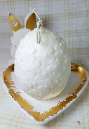 Ou alb cu flori din ceara de soia + suport in forma de inimă + iepuraș din ceramică handmade [7]