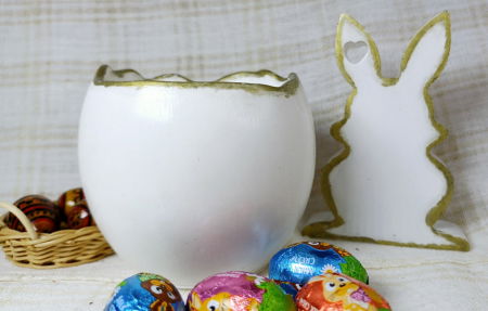 Ou alba cu lumanare alba din ceara de soia + iepuraș din ceramică handmade [4]