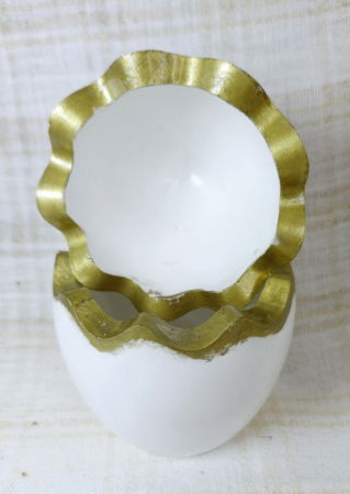 Ou alba/auriu din ceramica handmade + lumanare alba de ceara de soia [4]