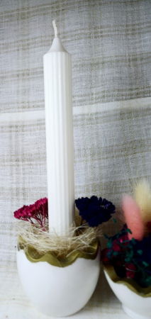 Ou alba/auriu din ceramica handmade + lumanare alba de ceara de soia [9]