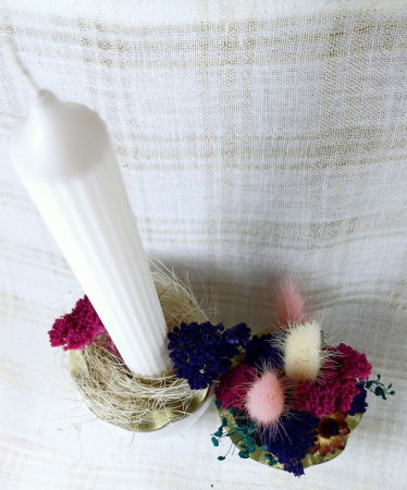 Ou alba/auriu din ceramica handmade + lumanare alba de ceara de soia [8]