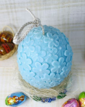 Ou albastre cu flori din ceara de soia + farfurie din ceramica handmade [8]