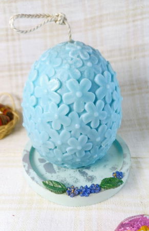 Ou albastre cu flori din ceara de soia + farfurie din ceramica handmade [4]