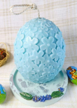 Ou albastre cu flori din ceara de soia + farfurie din ceramica handmade [1]